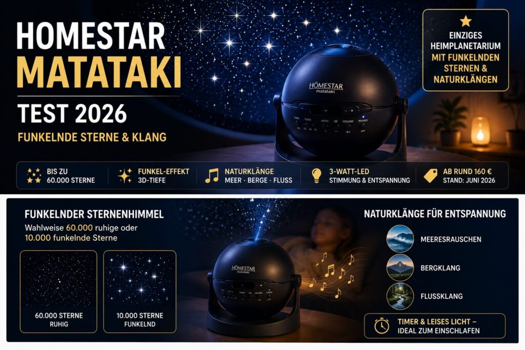 Homestar Matataki Test 2026 mit funkelnden Sternen, Naturklängen und 3D-Tiefeneffekt