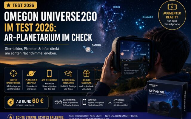 Omegon Universe2go Test 2026: AR-Planetarium im Check