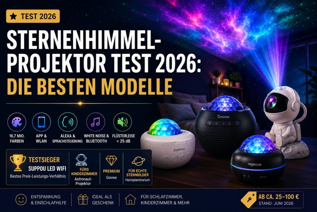 Sternenhimmel-Projektor Test 2026 mit Galaxy-Projektoren, Aurora-Effekten und Sternenhimmel an der Zimmerdecke
